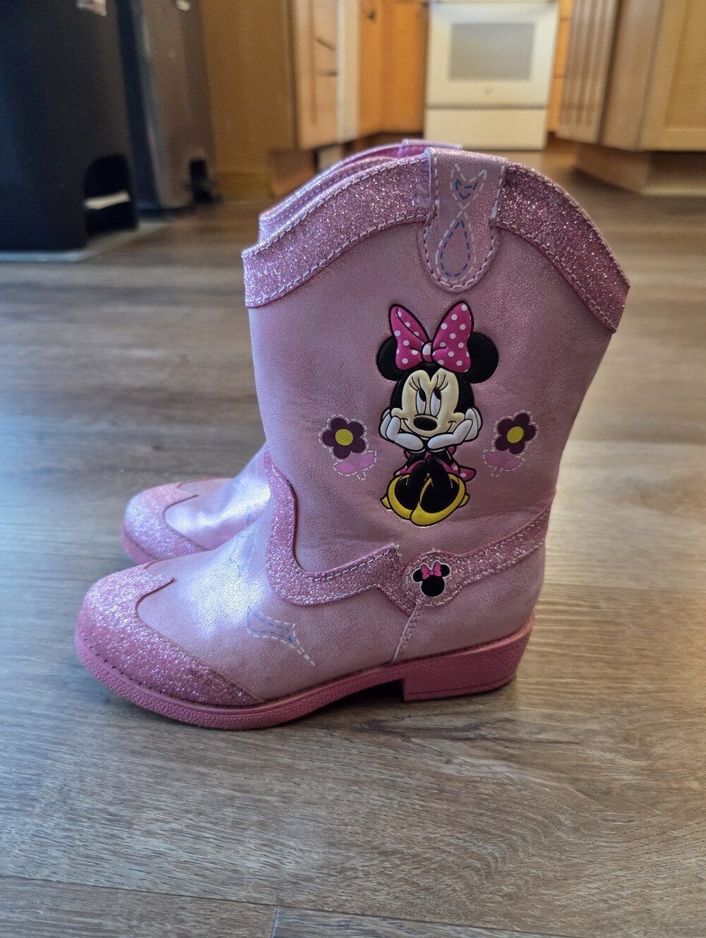 Disney Minnie Mouse Pink Glitter Cowboy Cowgirl Boots Girls size 11